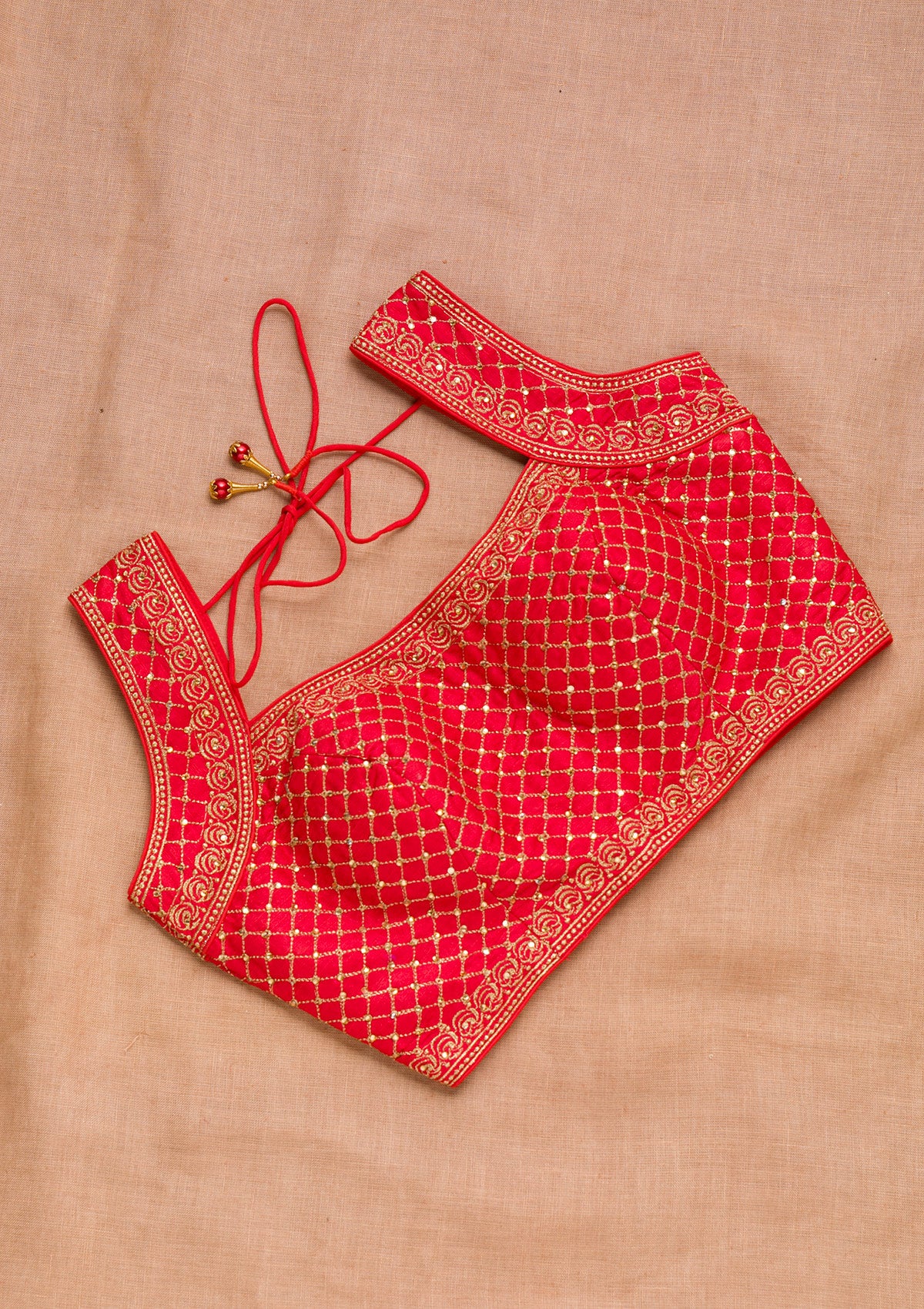 Red Zariwork Raw Silk Blouse